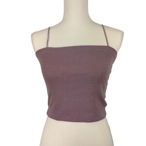 American Eagle Ribbed Crop Top Size M Mauve Spaghetti Strap Square Neck